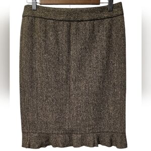 Club Monaco |  Tweed Brown Ruffle-Hem Midi Skirt